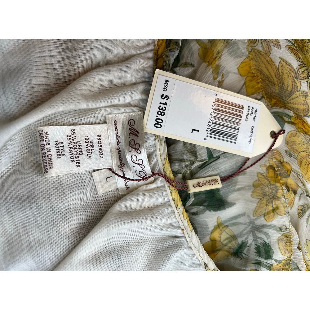 MSSP Silk Floral Off Shoulder Smocked Midi Dress Daisy Print NWT Large - Picture 2 of 10